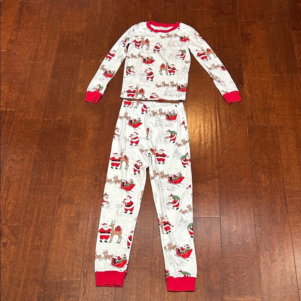 Pottery Barn Kids Festive Santa Pajama Set - Red & White, Size 10